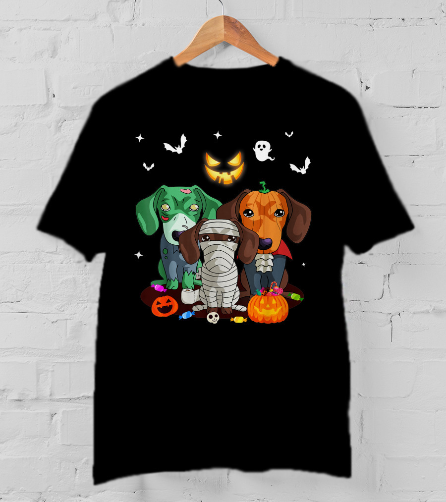 Halloween Dachshund Dog Witch Cute Dachshund Dog Lovers Zombie Mummy Pumpkin Costume Dogs T-Shirt