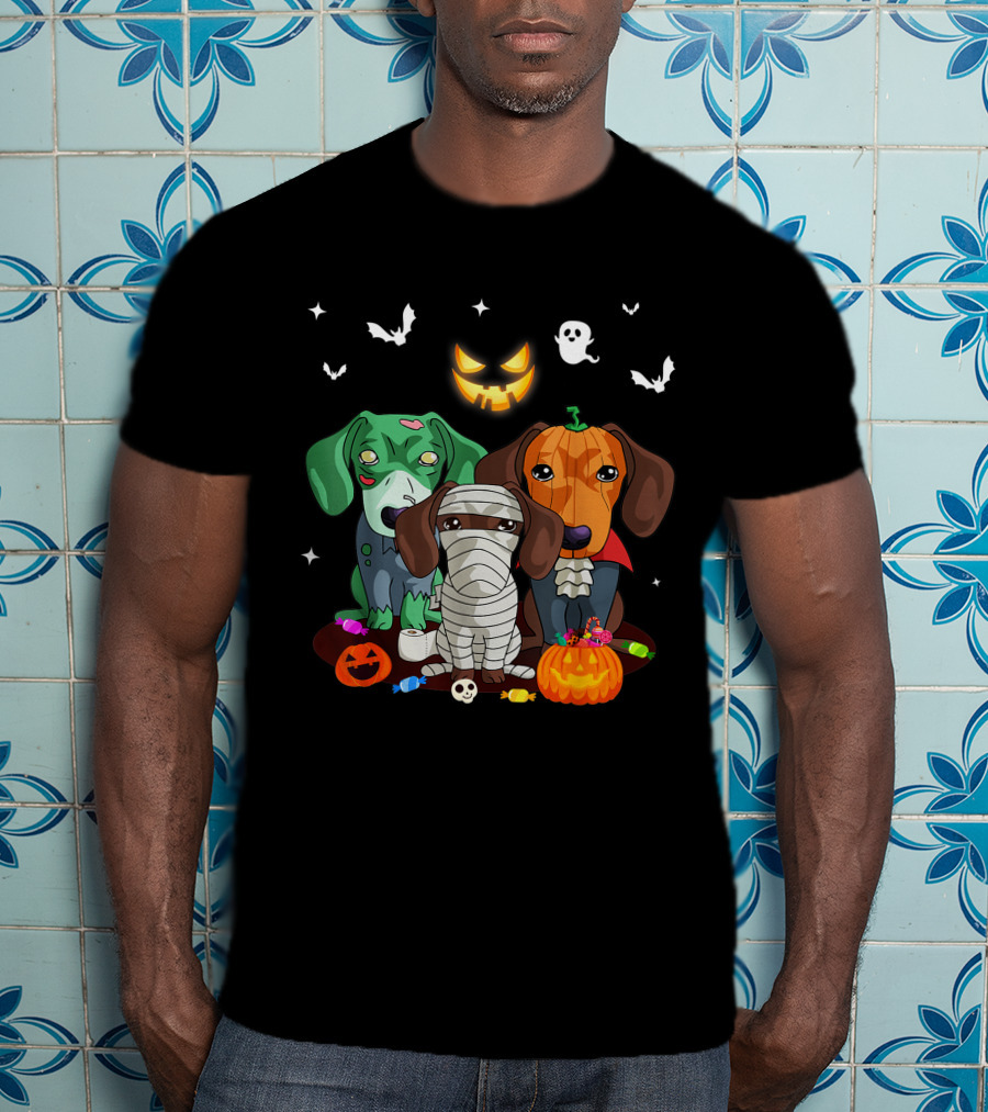 Halloween Dachshund Dog Witch Cute Dachshund Dog Lovers Zombie Mummy Pumpkin Costume Dogs T-Shirt