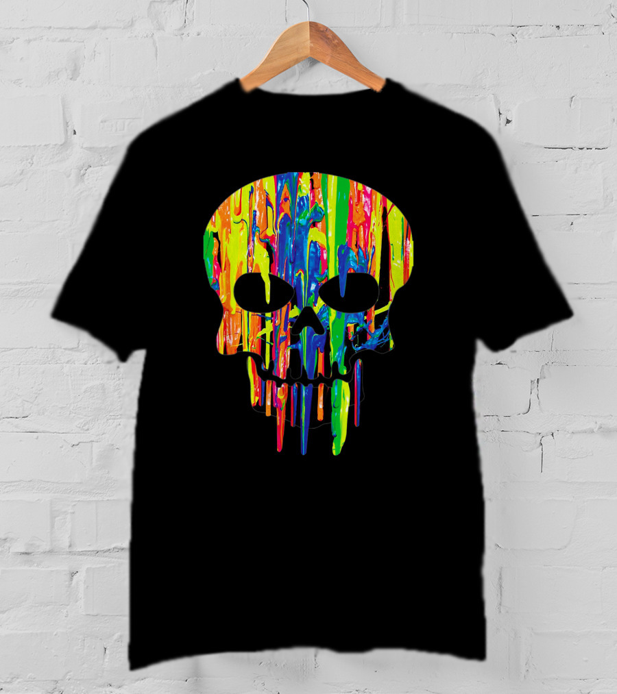 Colorful Melting Skull Cool Neon Drip Skull T-Shirt