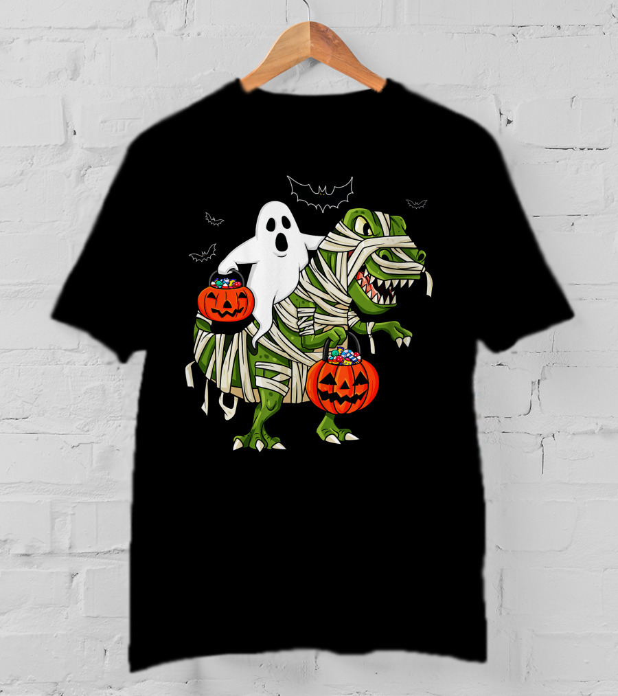 Ghost And Mummy T-Rex Halloween Candy Adventure T-Shirt