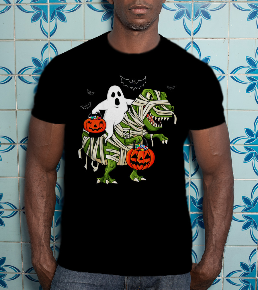 Ghost And Mummy T-Rex Halloween Candy Adventure T-Shirt