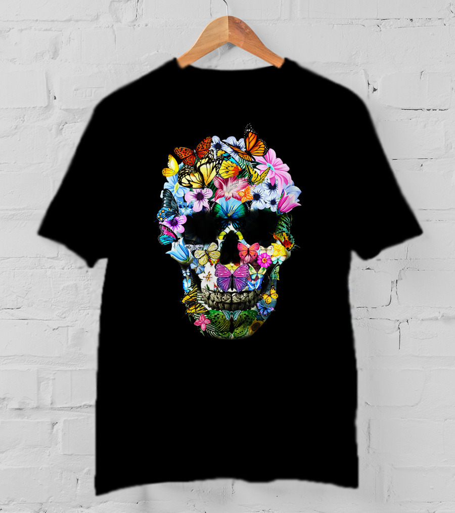 Women Floral Butterfly Skull Colorful T-Shirt