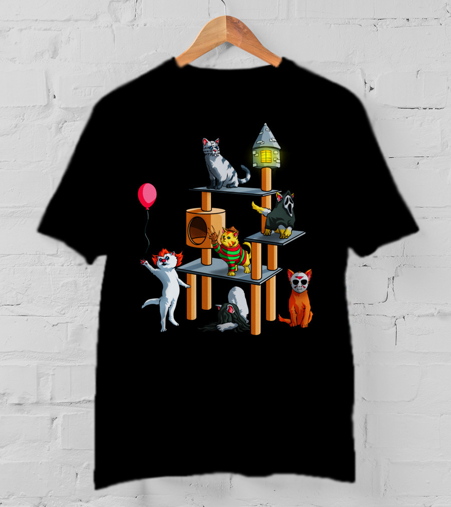 Funny Cat Horror Halloween With Cute Kitty Icons For Lovers T-Shirt