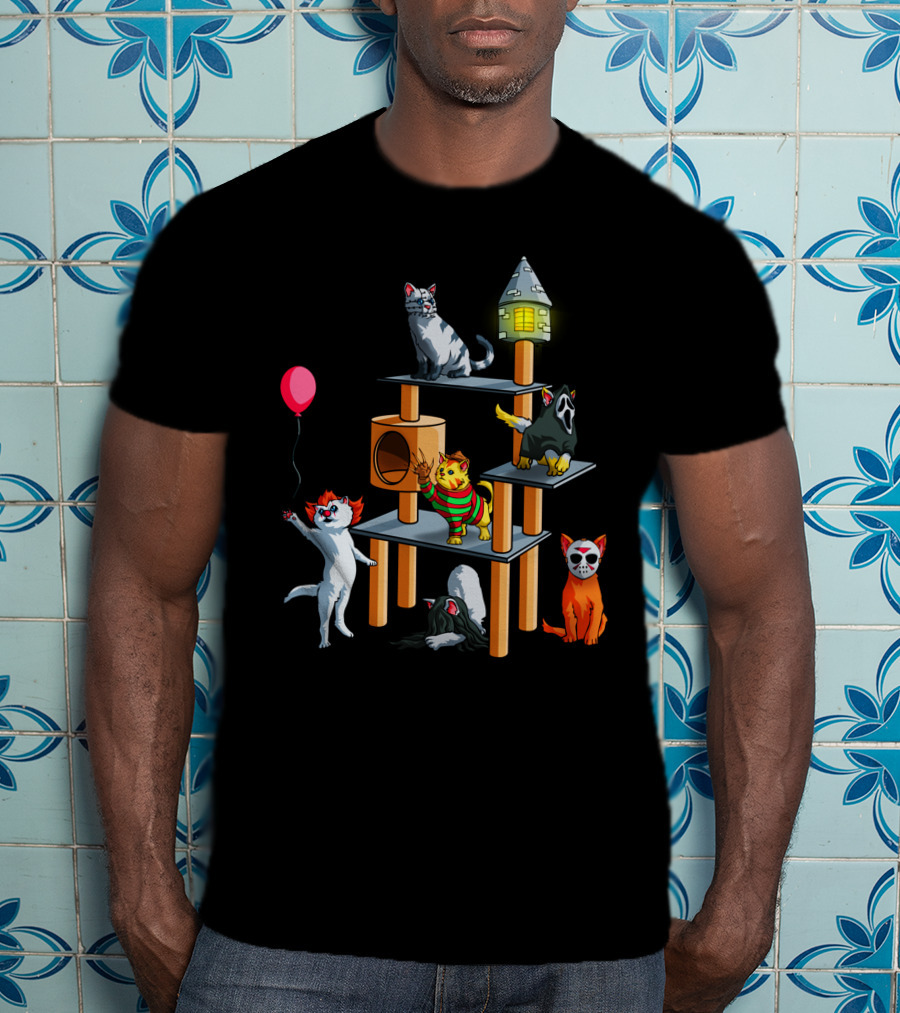 Funny Cat Horror Halloween With Cute Kitty Icons For Lovers T-Shirt