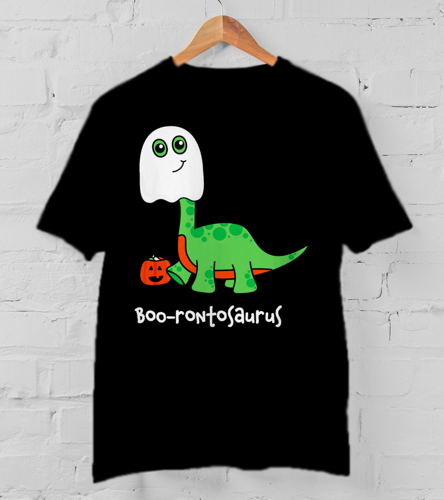 Boo-rontosaurus Ghost Dinosaur With Pumpkin Halloween Cute Funny Brontosaurus T-Shirt