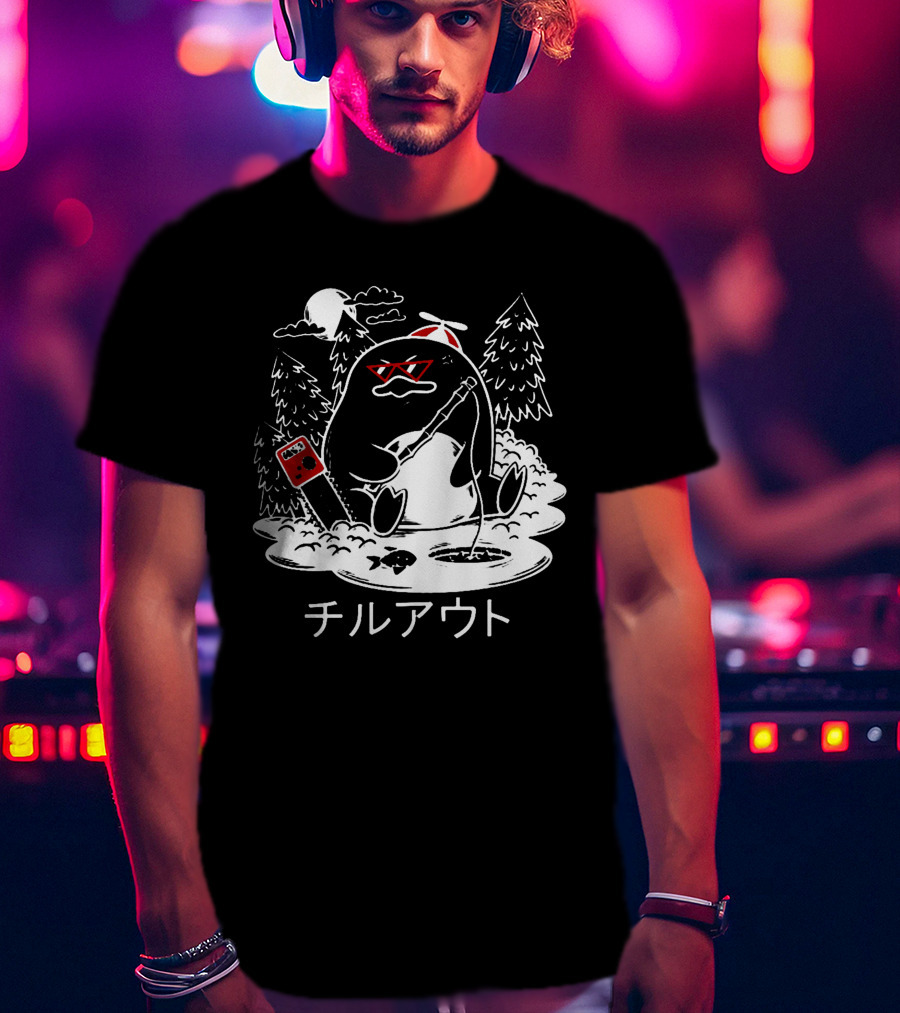Isaacwhy Merch Chill Out Penguin With Chainsaw And Fishing Rod T-Shirt