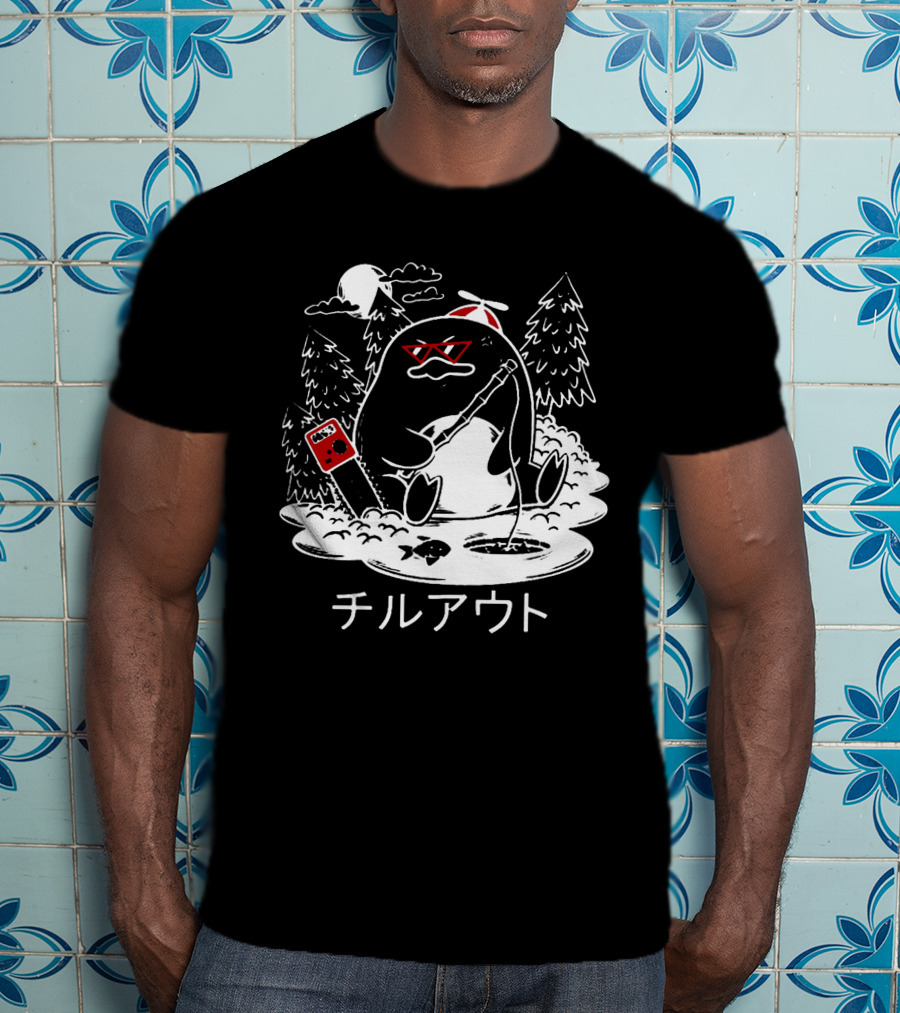Isaacwhy Merch Chill Out Penguin With Chainsaw And Fishing Rod T-Shirt