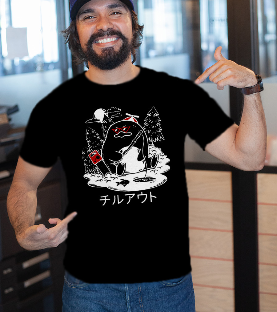 Isaacwhy Merch Chill Out Penguin With Chainsaw And Fishing Rod T-Shirt
