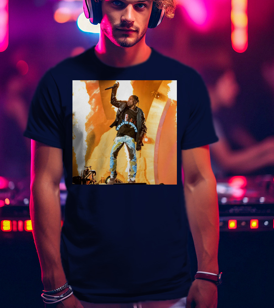 Travis Scott Live Concert Performance With Fire Effects T-Shirt
