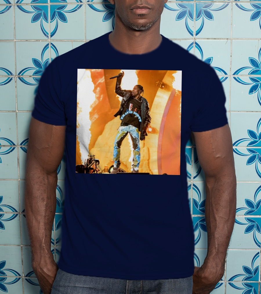 Travis Scott Live Concert Performance With Fire Effects T-Shirt