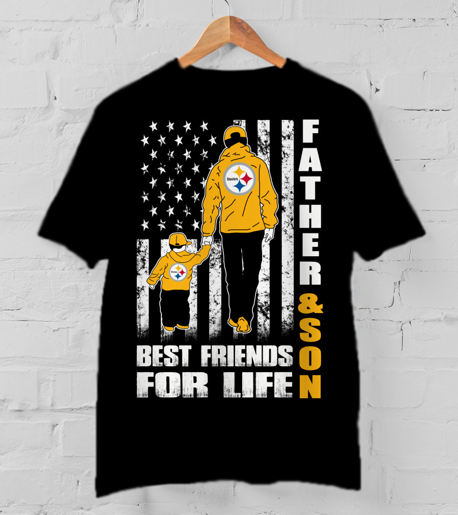 Father And Son Best Friends For Life Steelers Flag Background T-Shirt