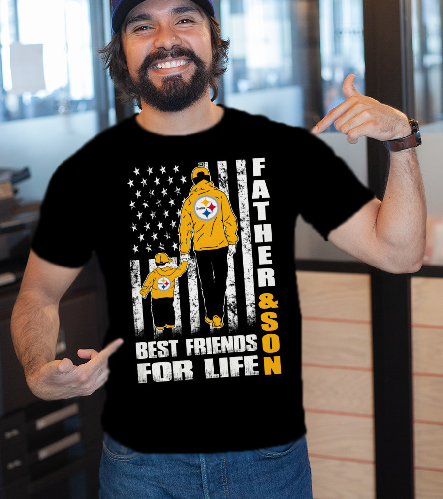 Father And Son Best Friends For Life Steelers Flag Background T-Shirt