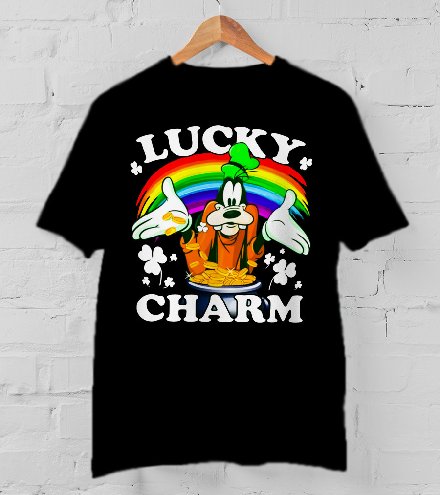 Lucky Charm Goofy With Rainbow And Gold Coins T-Shirt