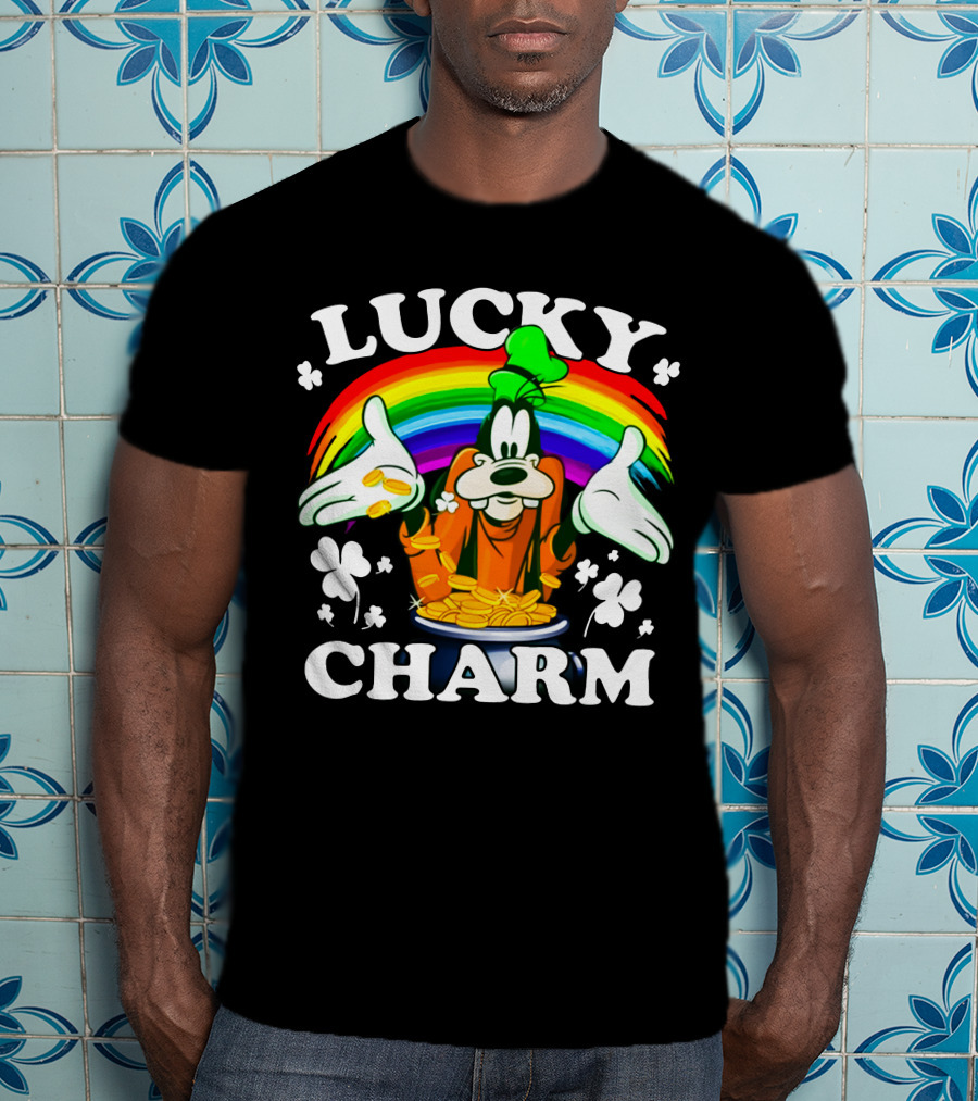Lucky Charm Goofy With Rainbow And Gold Coins T-Shirt