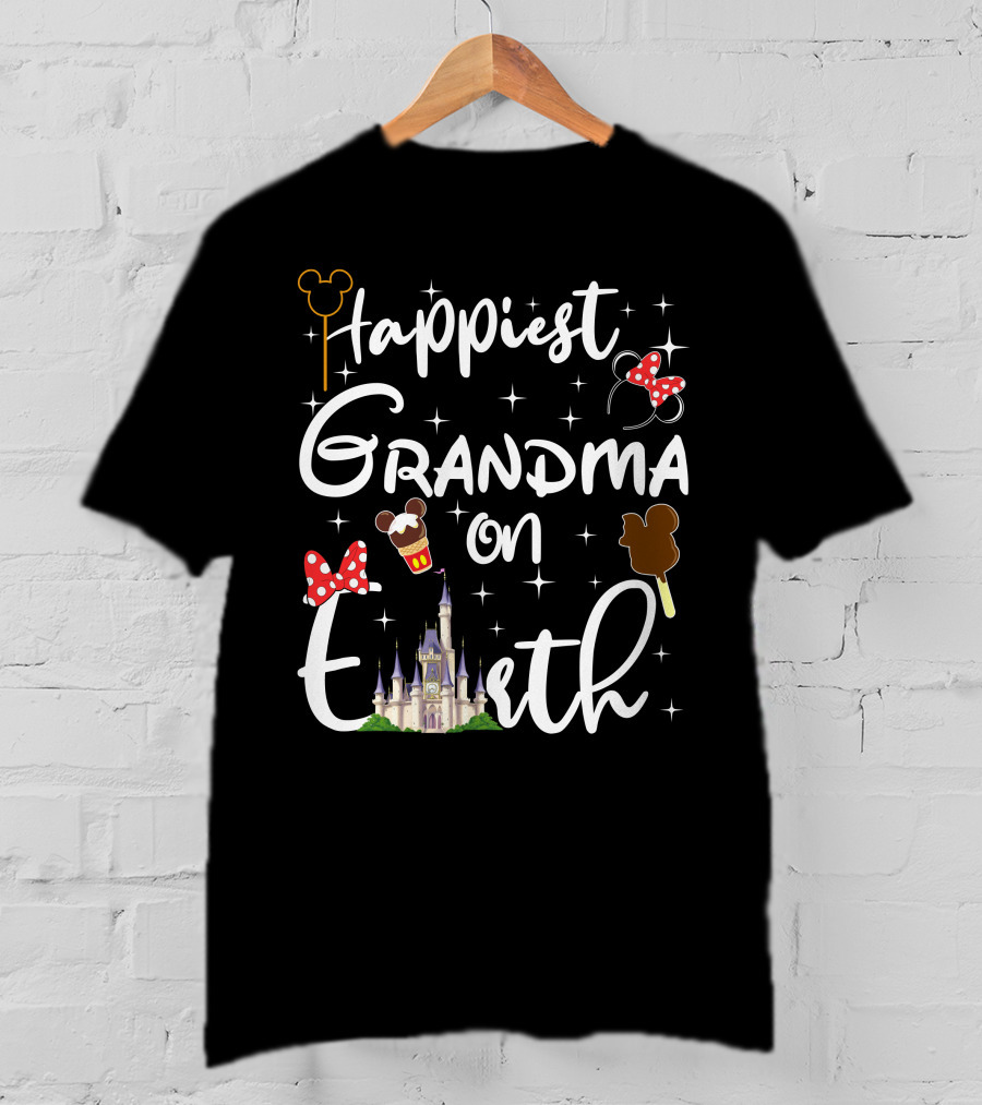 Happiest Grandma On Earth Castle Mouse Ears Ice Cream And Bows T-Shirt