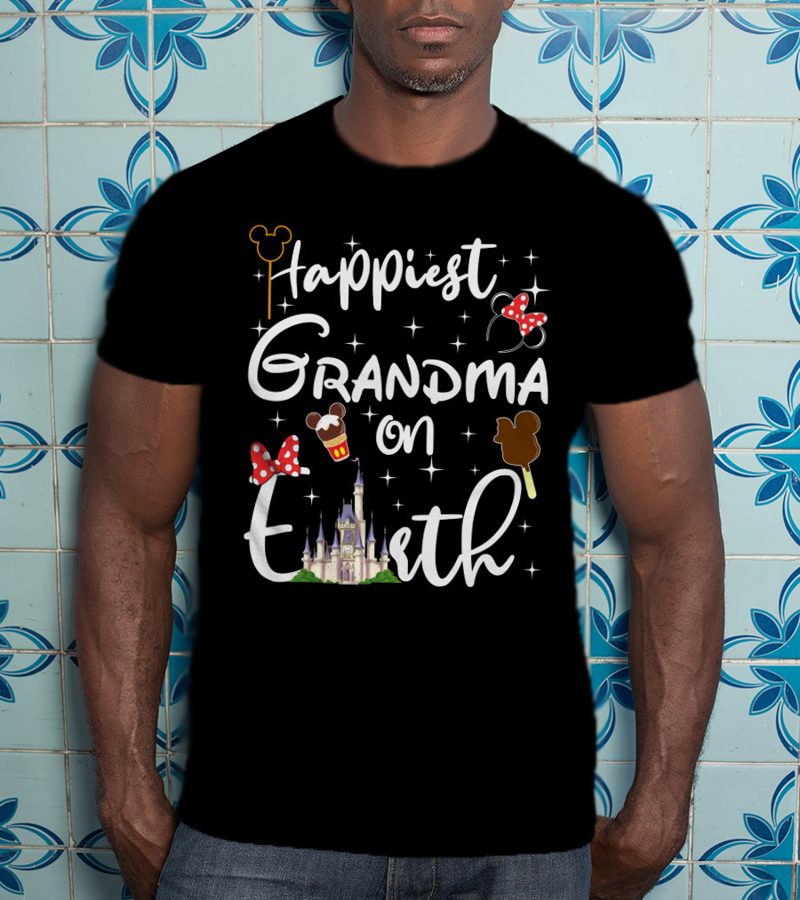 Happiest Grandma On Earth Castle Mouse Ears Ice Cream And Bows T-Shirt