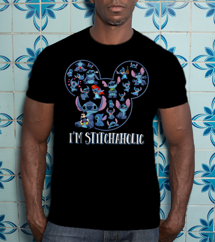 I'm Stitchaholic Mickey Mouse Head Stitch T-Shirt