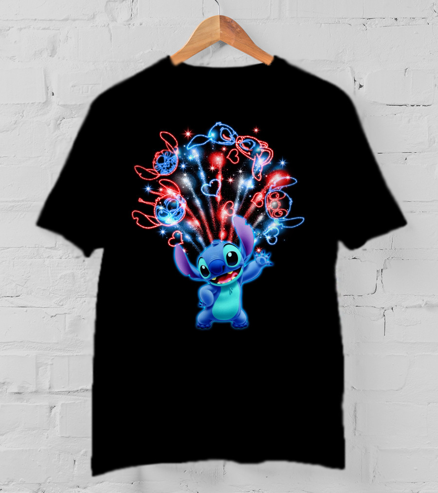 Stitch Fireworks Hearts Sparkle Fun T-Shirt