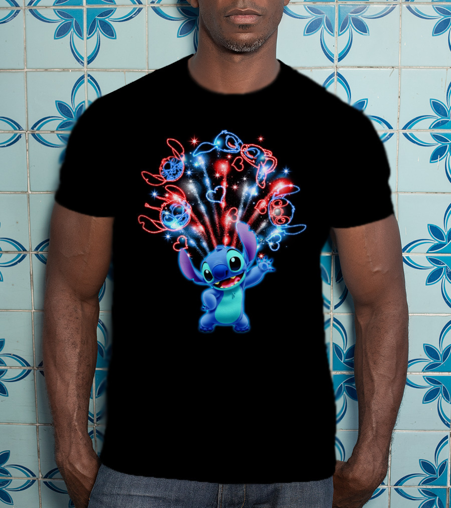 Stitch Fireworks Hearts Sparkle Fun T-Shirt
