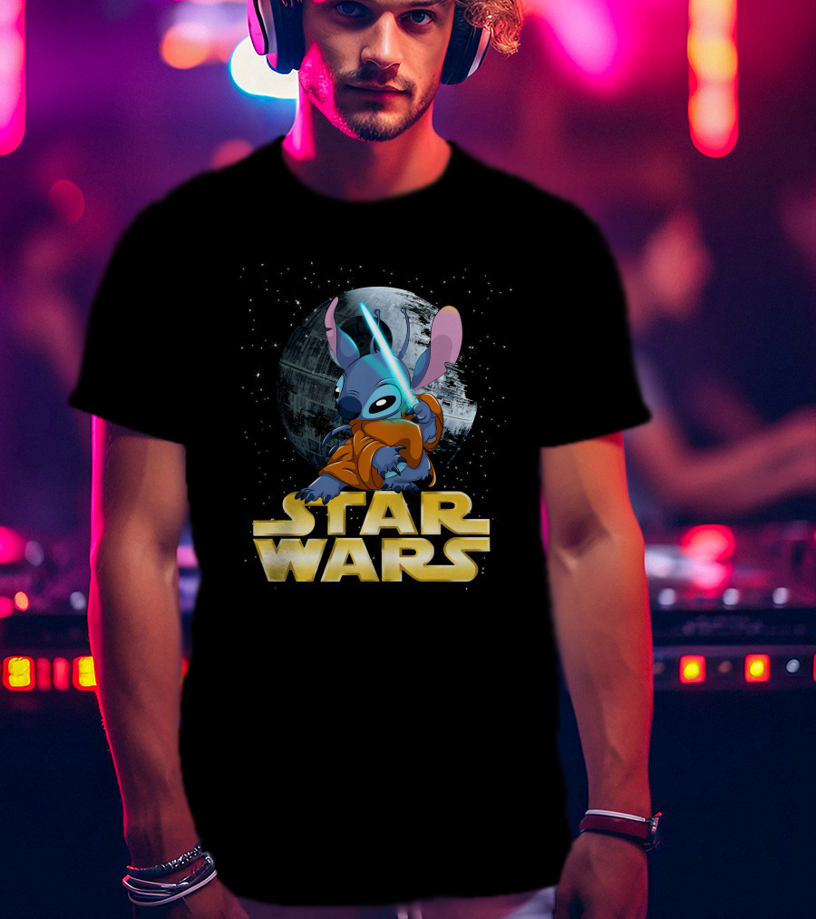 Stitch Star Wars Crossover Jedi Lightsaber Death Star T-Shirt