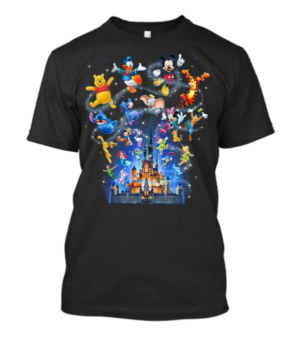 Disney Character Magic Celebration With Mickey, Donald, Pooh, Tigger, And Friends At Iconic Castle T-Shirt