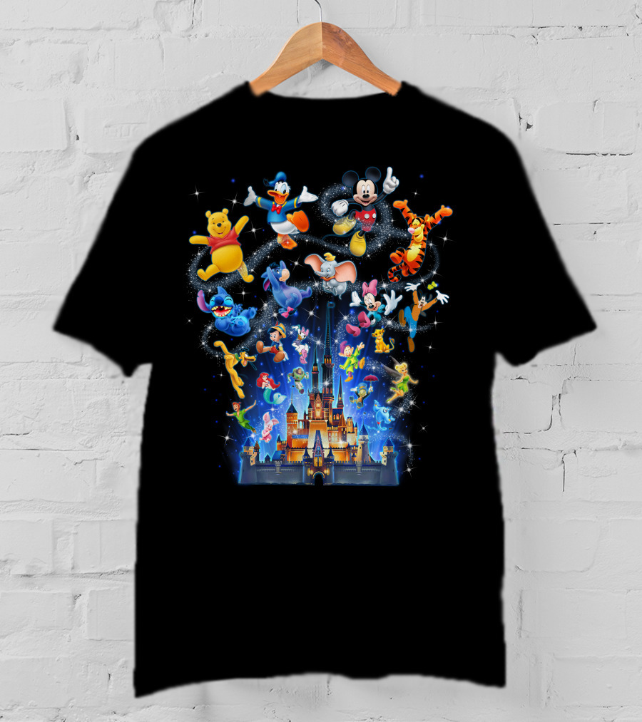 Disney Character Magic Celebration With Mickey, Donald, Pooh, Tigger, And Friends At Iconic Castle T-Shirt