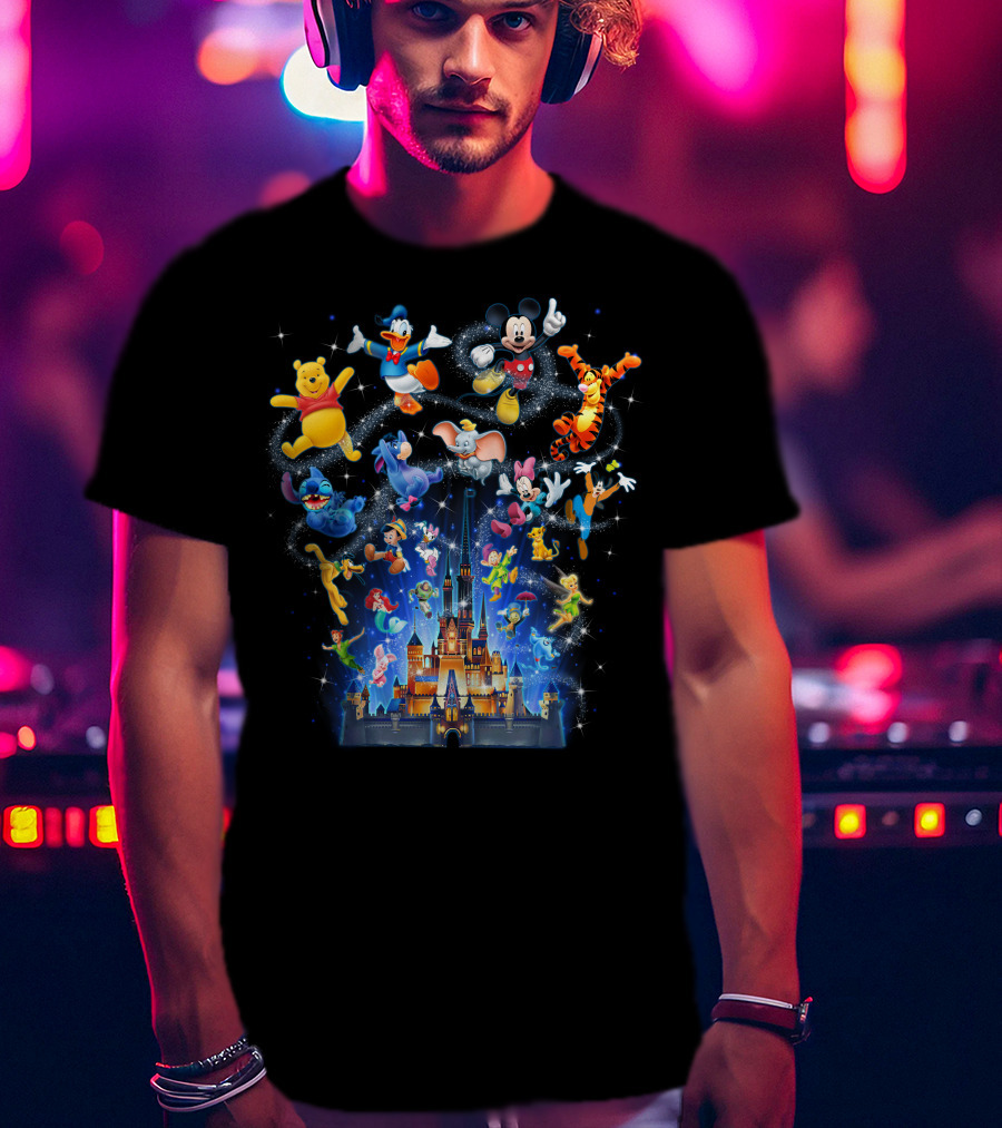 Disney Character Magic Celebration With Mickey, Donald, Pooh, Tigger, And Friends At Iconic Castle T-Shirt