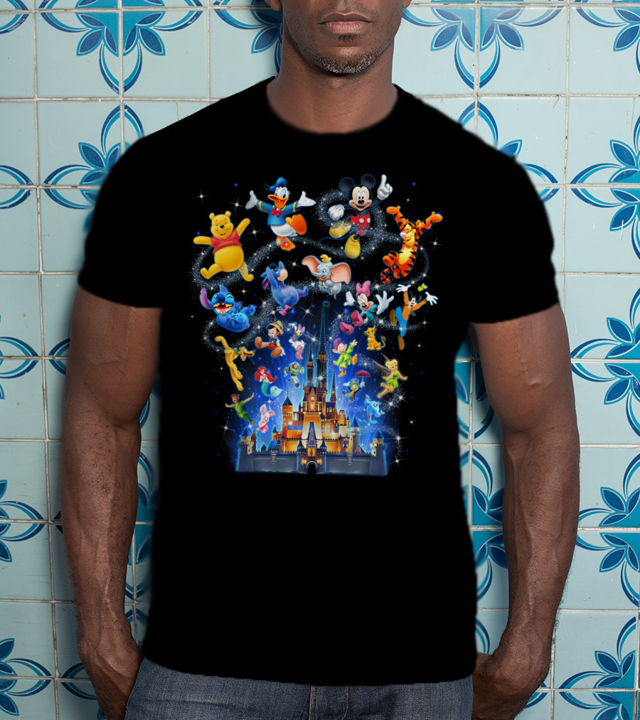 Disney Character Magic Celebration With Mickey, Donald, Pooh, Tigger, And Friends At Iconic Castle T-Shirt