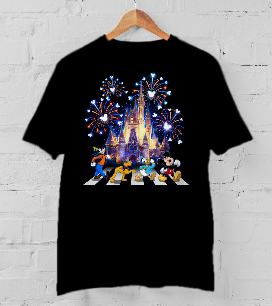Firework Castle Abbey Road Mickey Goofy Donald Pluto T-Shirt