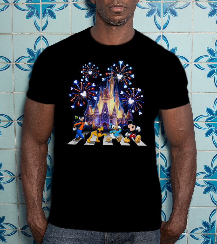Firework Castle Abbey Road Mickey Goofy Donald Pluto T-Shirt