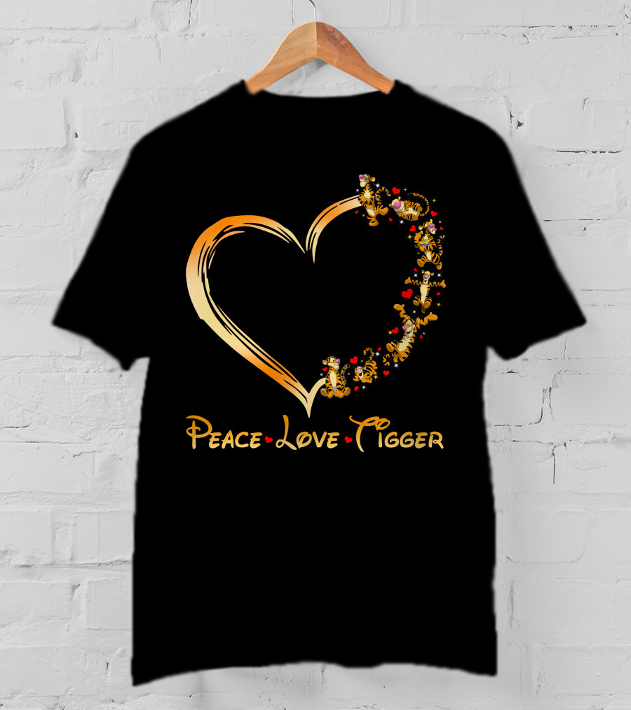 Peace Love Tigger Heart With Tigger And Hearts T-Shirt