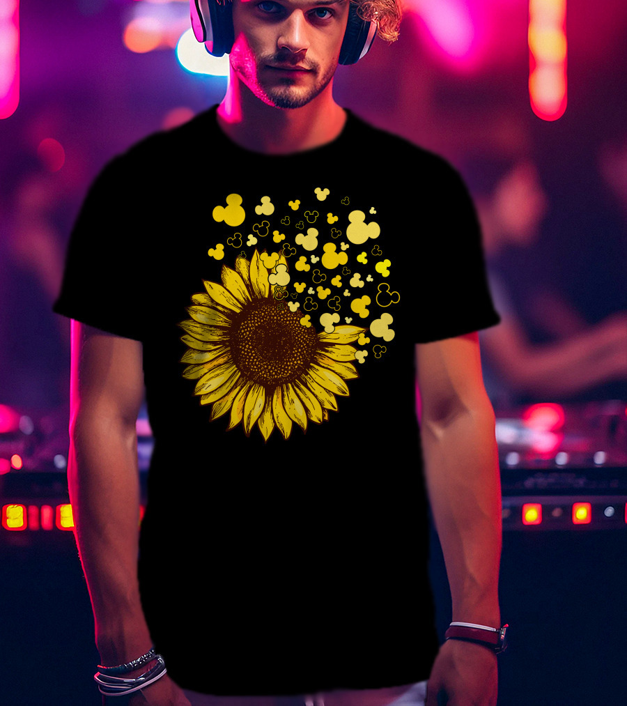 Sunflower With Mickey Mouse Icon Yellow Accents T-Shirt