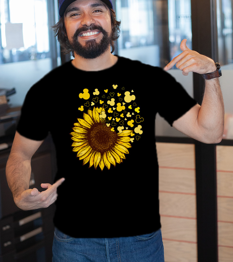 Sunflower With Mickey Mouse Icon Yellow Accents T-Shirt