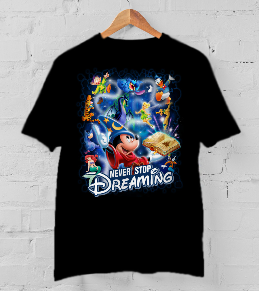 Never Stop Dreaming Disney Characters Magic Book T-Shirt