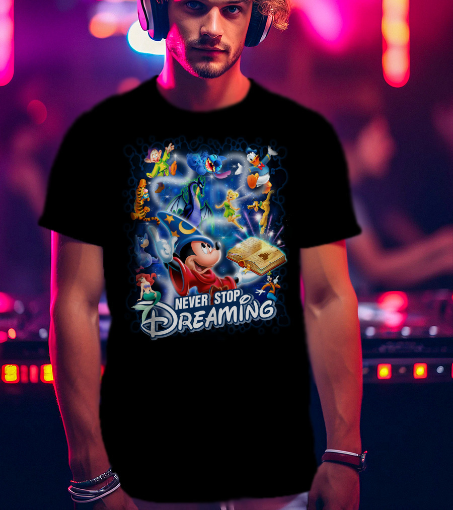 Never Stop Dreaming Disney Characters Magic Book T-Shirt