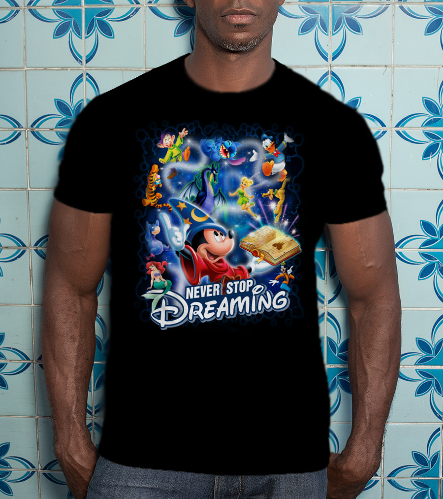 Never Stop Dreaming Disney Characters Magic Book T-Shirt