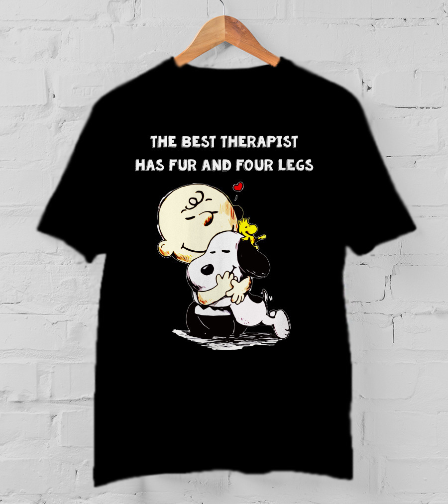 The Best Therapist Has Fur And Four Legs Charlie Brown Snoopy Woodstock Hug T-Shirt