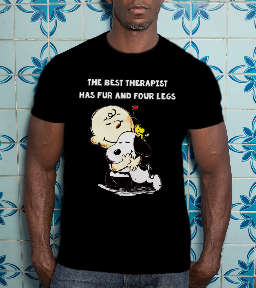 The Best Therapist Has Fur And Four Legs Charlie Brown Snoopy Woodstock Hug T-Shirt
