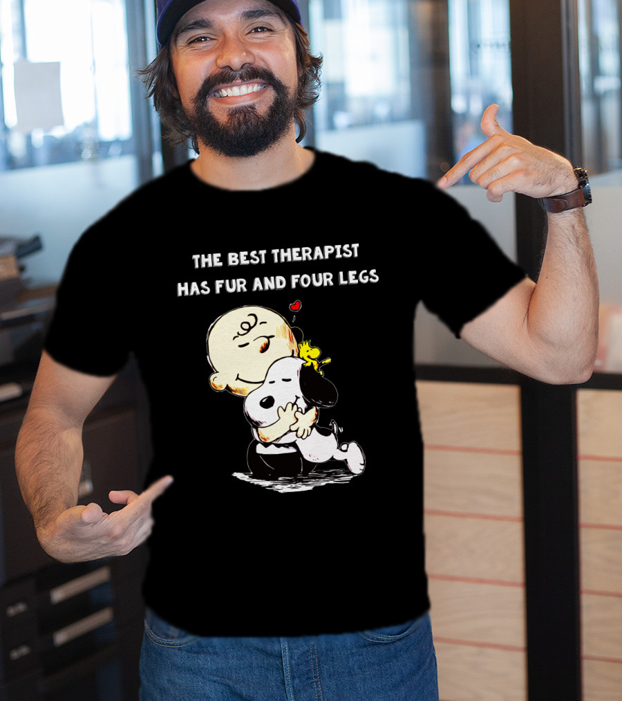 The Best Therapist Has Fur And Four Legs Charlie Brown Snoopy Woodstock Hug T-Shirt