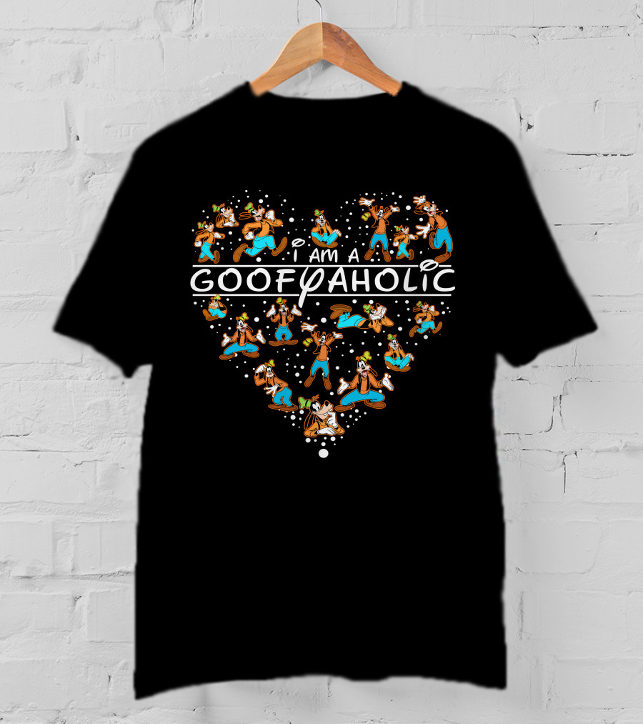 I Am A Goofyaholic Heart Pattern With Disney's Goofy Characters T-Shirt