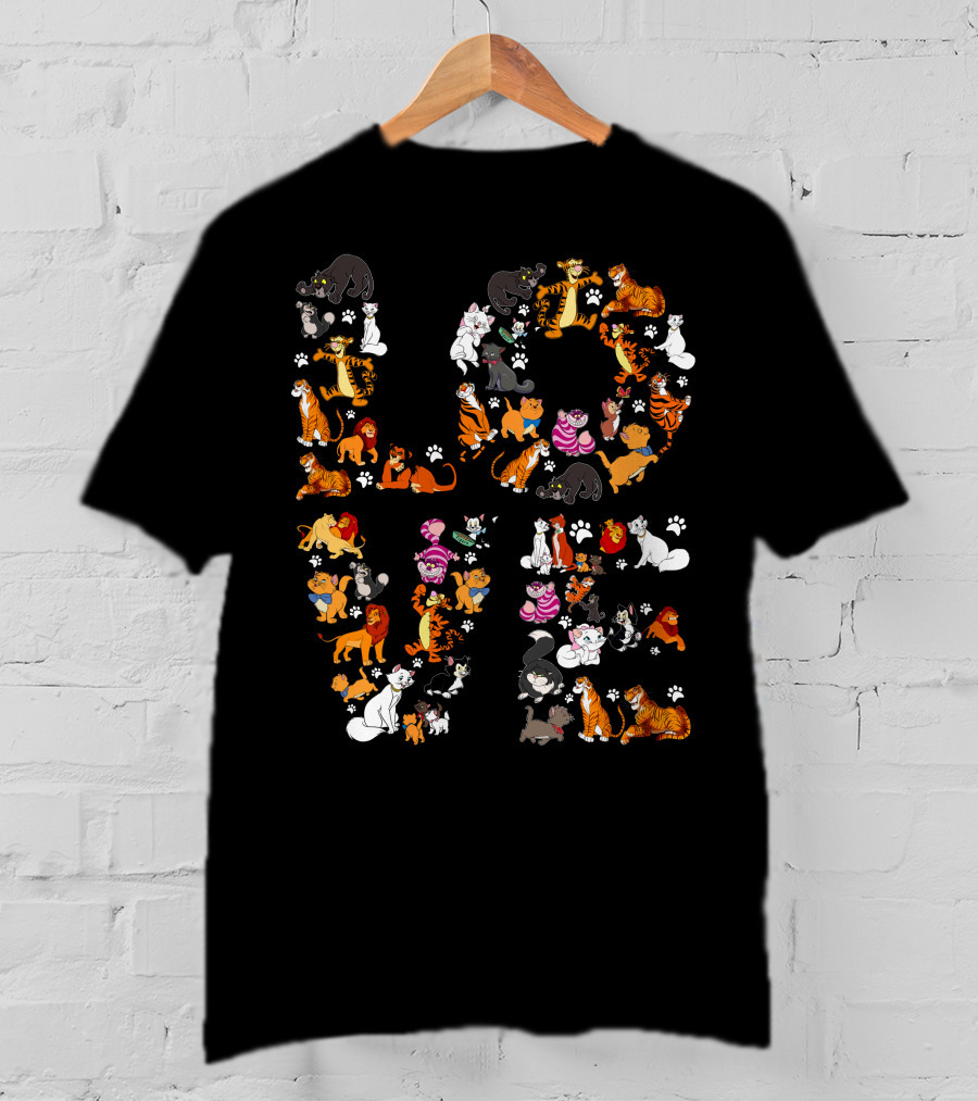 Cat Love Alphabet With Colorful Cartoon Cats And Paw Prints T-Shirt