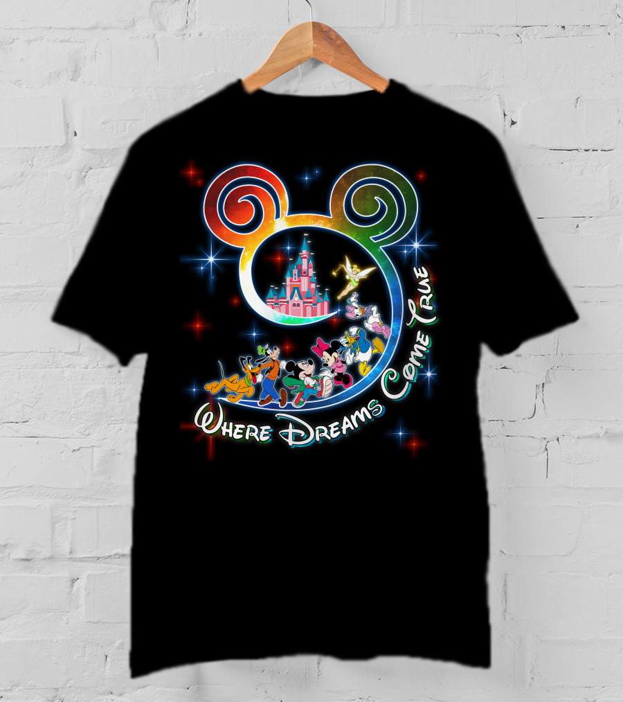 Where Dreams Come True Disney Castle Mickey Minnie Goofy Donald Pluto Tinkerbell T-Shirt