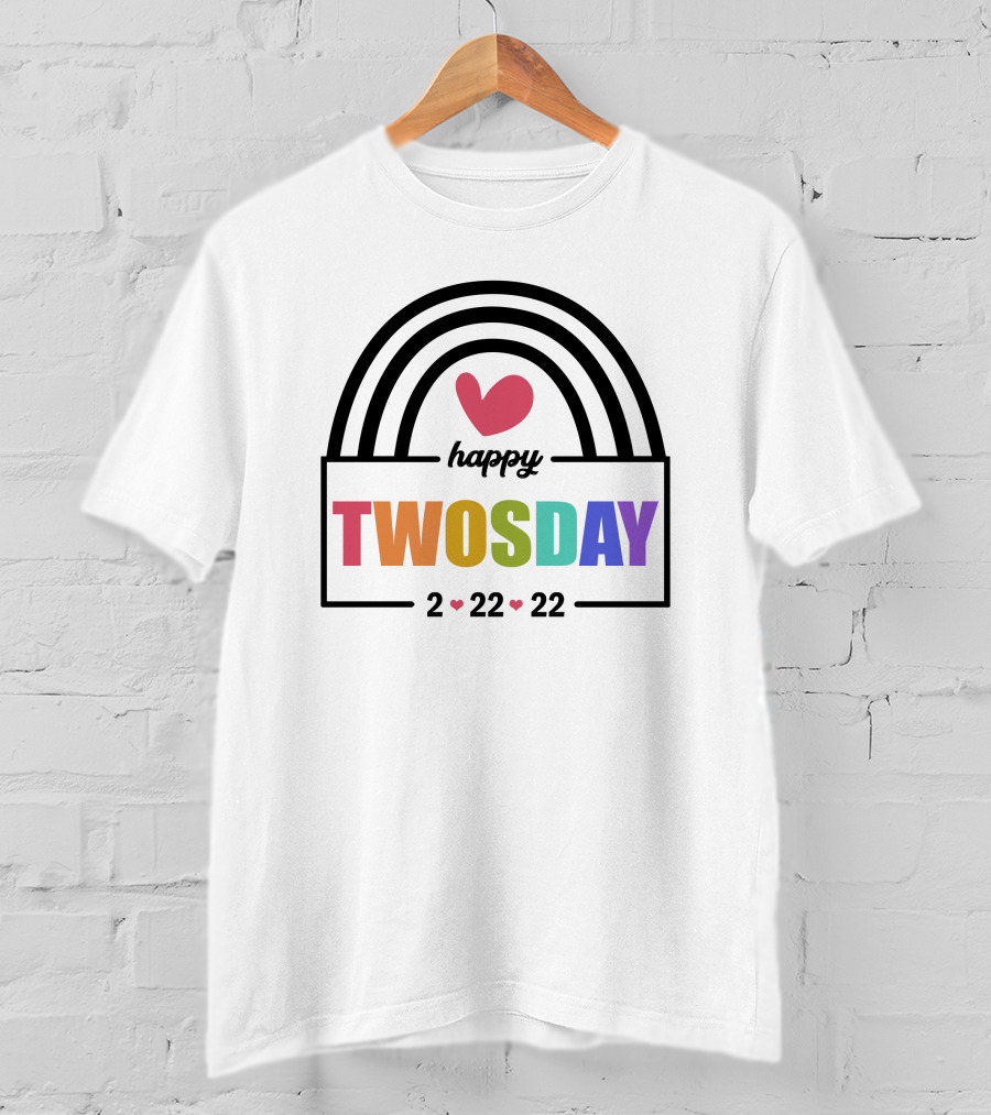 Happy Twosday 2-22-22 Rainbow Heart T-Shirt