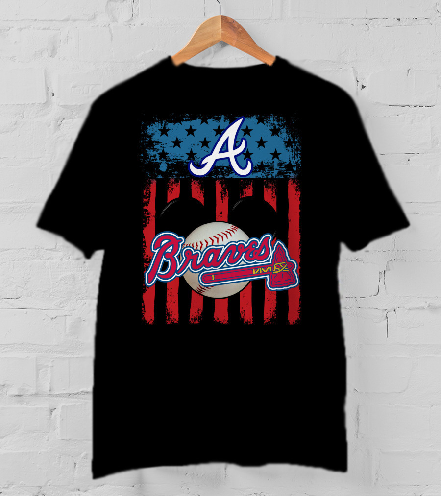 A Mickey Braves Iconic Baseball Stars And Stripes American Flag T-Shirt