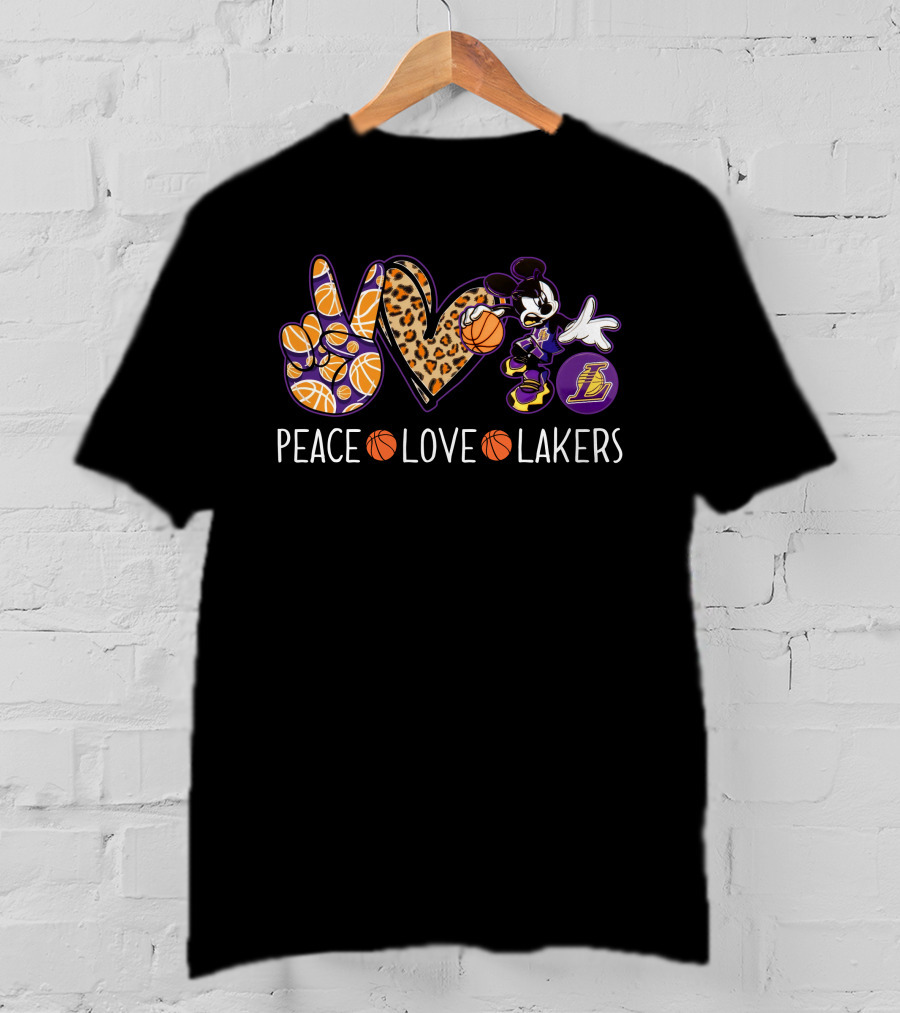 Peace Love Los Angeles Lakers Basketball Mickey T-Shirt