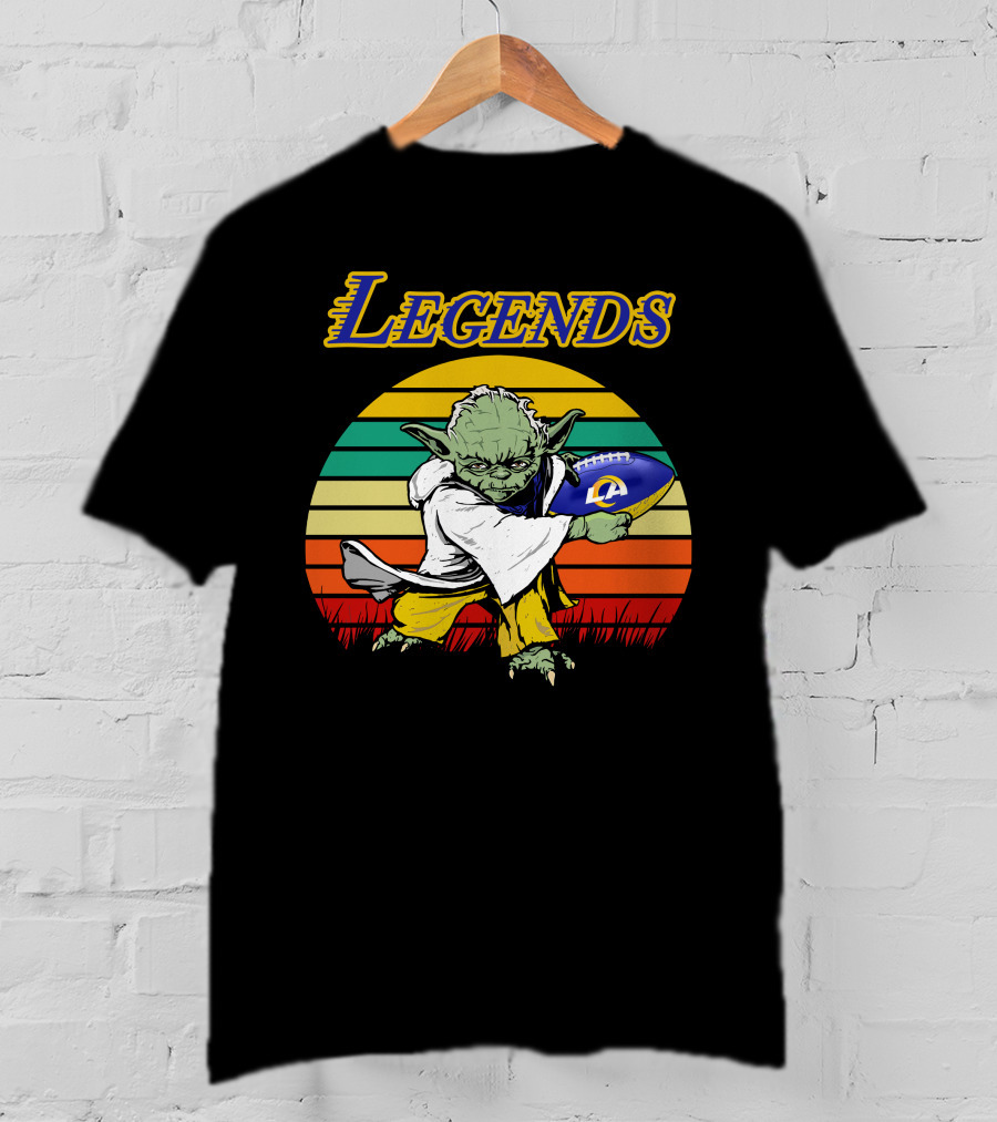Legends Retro Yoda Holding Los Angeles Rams Football T-Shirt
