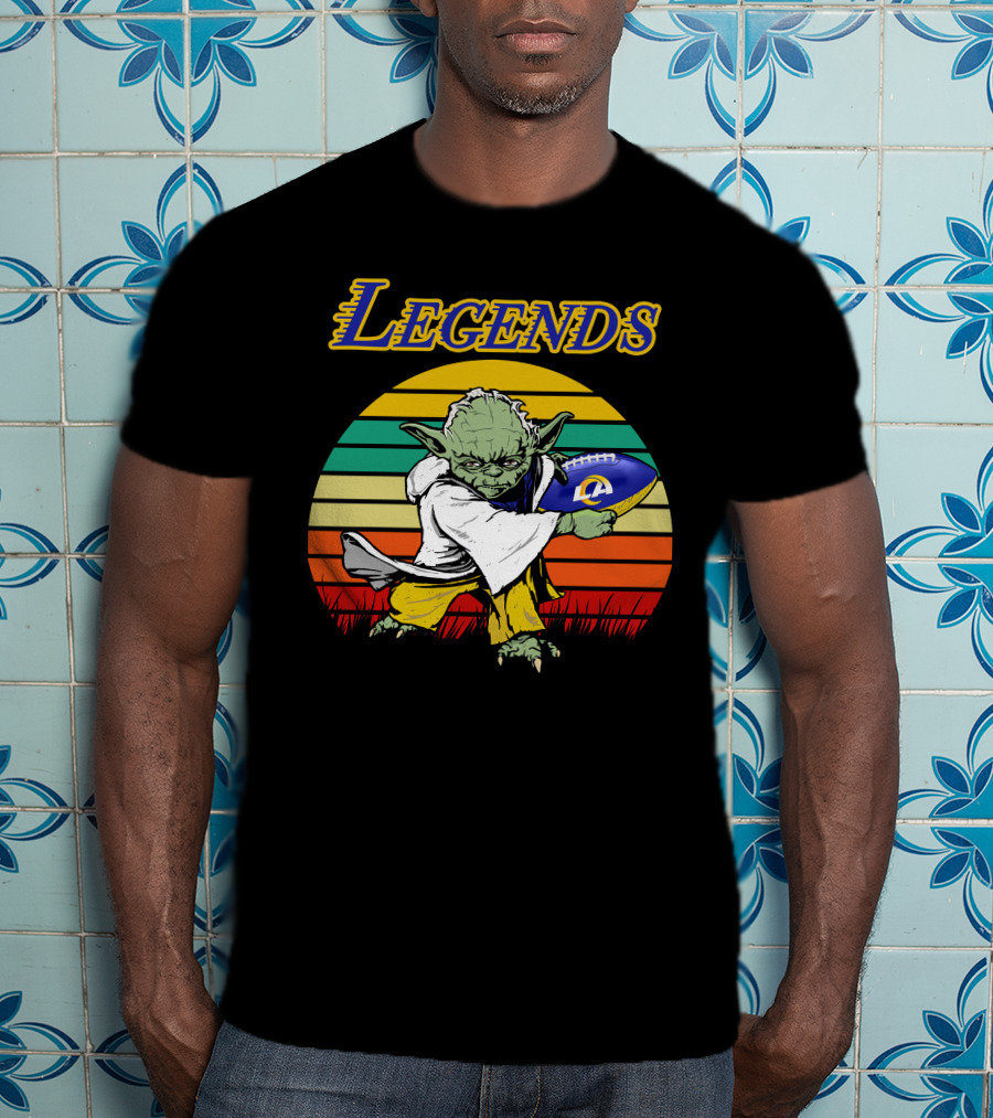Legends Retro Yoda Holding Los Angeles Rams Football T-Shirt