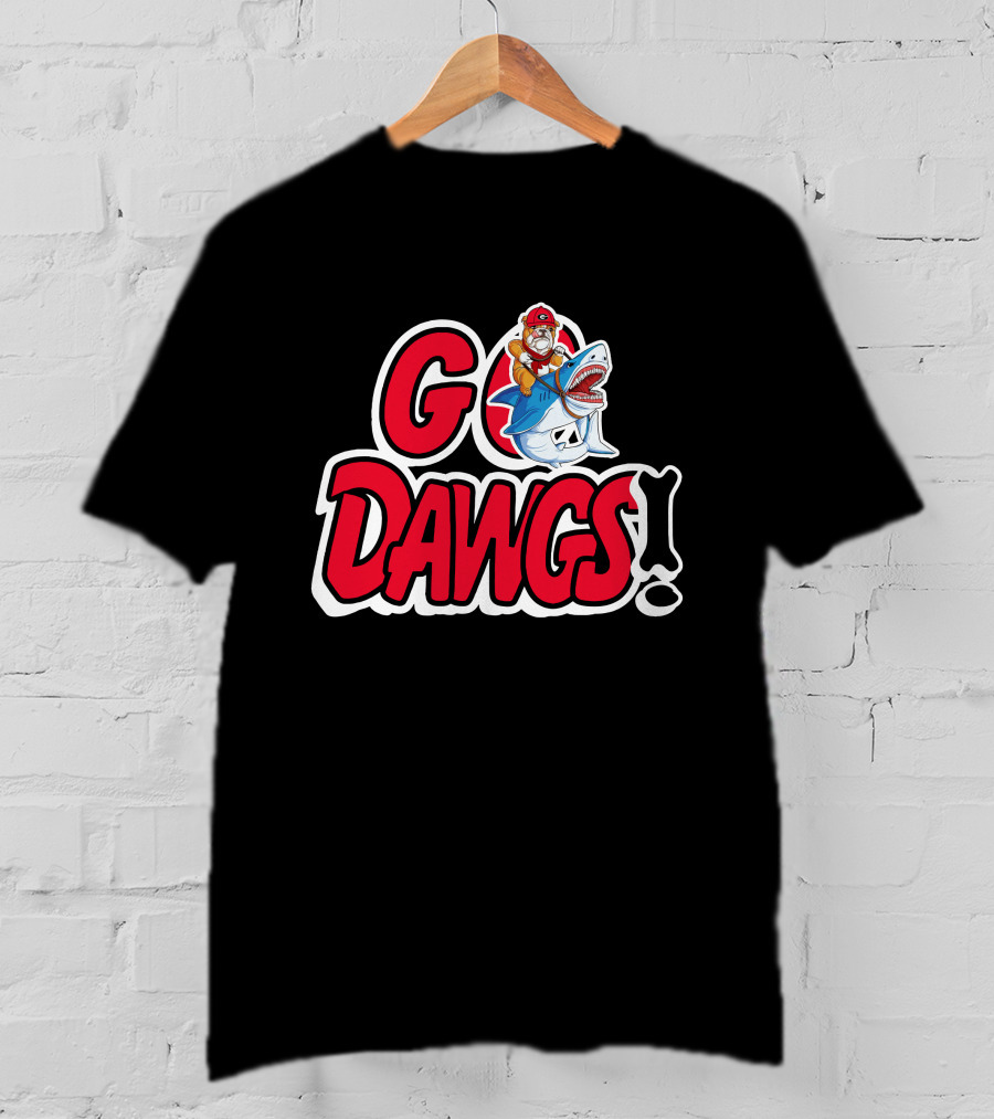 Go Dawgs Bulldog Riding Shark T-Shirt