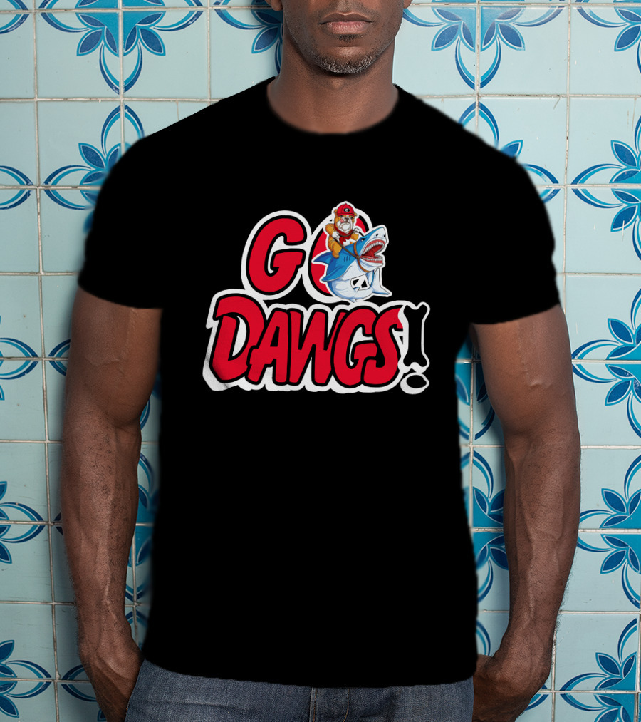Go Dawgs Bulldog Riding Shark T-Shirt
