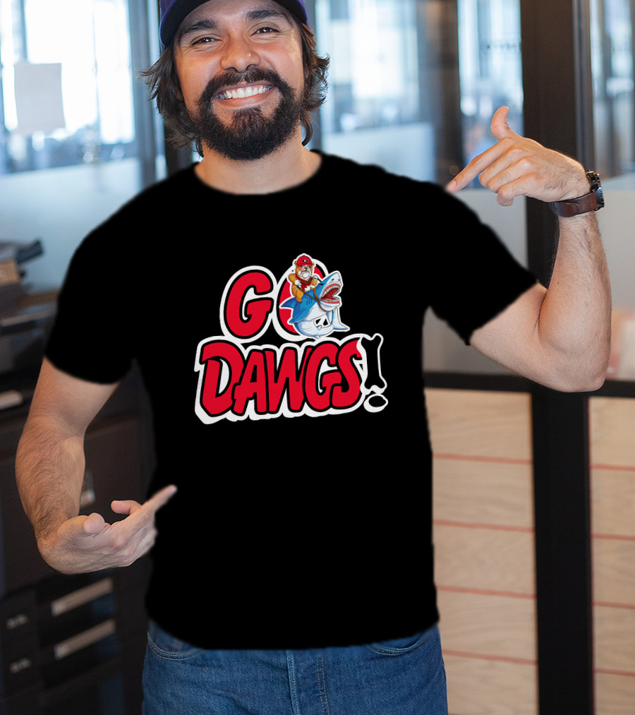 Go Dawgs Bulldog Riding Shark T-Shirt
